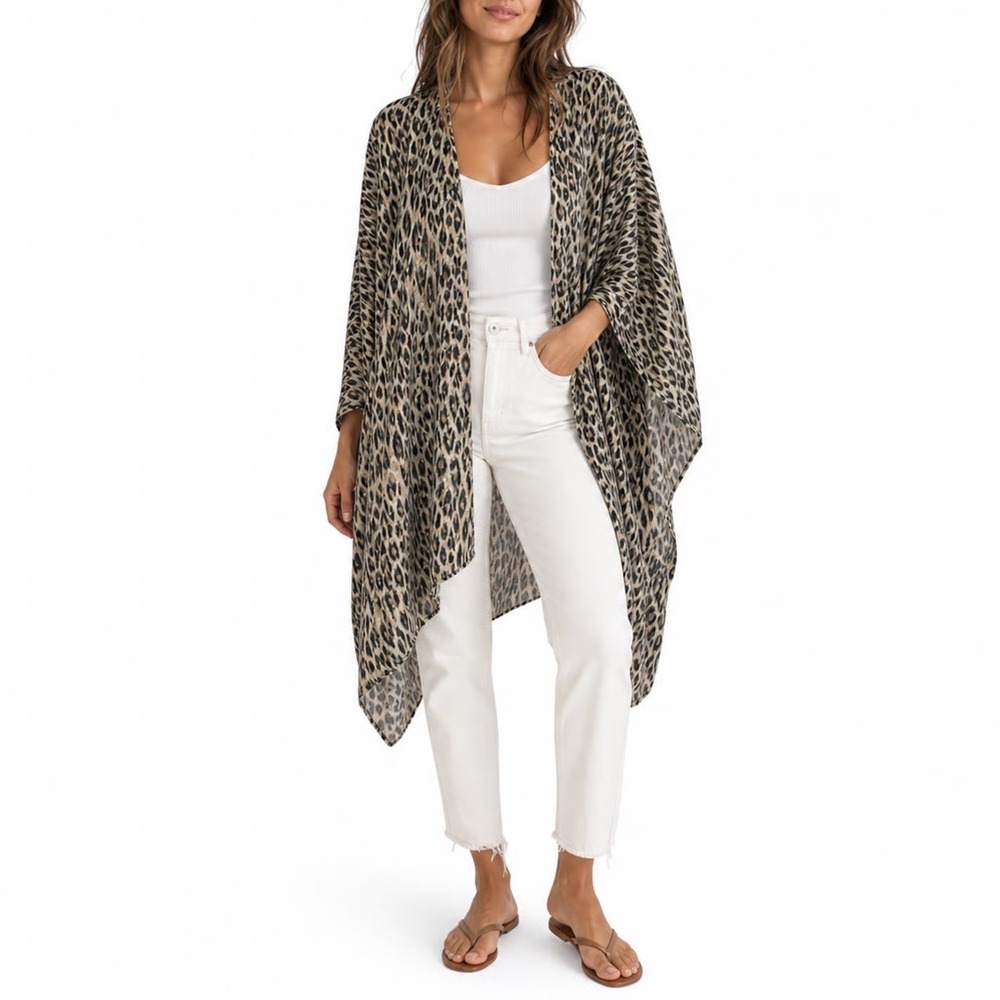 Modena Blue Animal Print Viscose Kimono Wrap Open Front Cardigan One Size